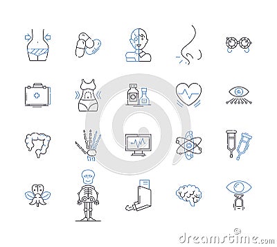 Medical centre outline icons collection. Clinic, Hospital, Health, Medical, Centre, Care, Treatment vector and Vector Illustration