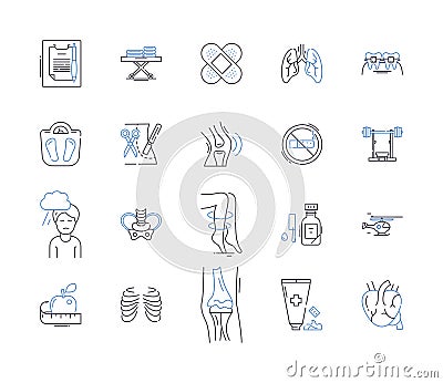 Medical centre outline icons collection. Clinic, Hospital, Health, Medical, Centre, Care, Treatment vector and Vector Illustration