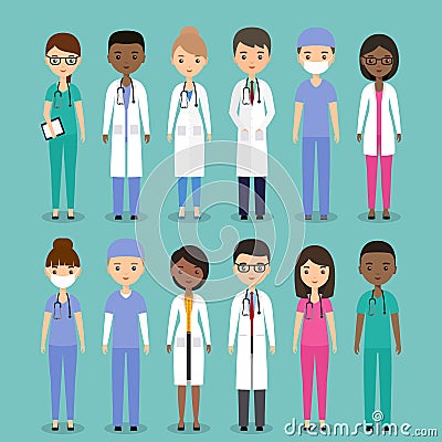 Medical characters. Doctors and nurses in flat design. Vector il Vector Illustration