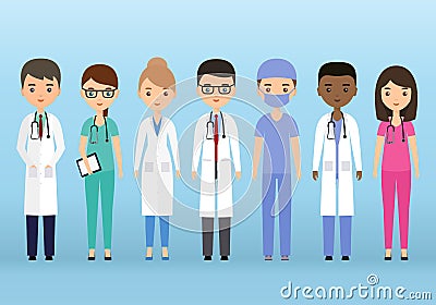 Medical characters. Doctors and nurses in flat design. Vector il Vector Illustration