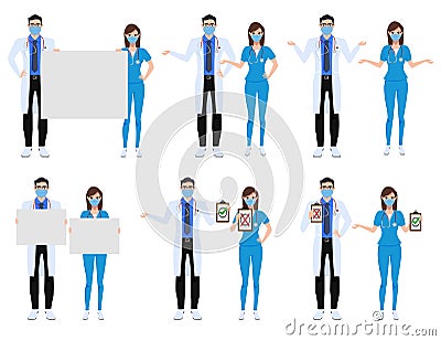 Medical characters set vector concept design. Covid-19 doctor and nurse front liners character Vector Illustration