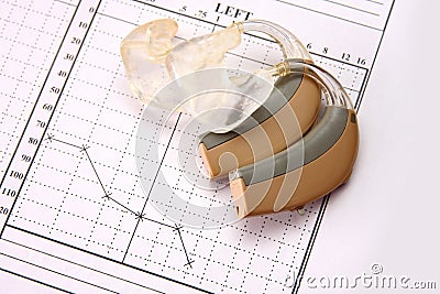 Medical chart and hearing aid Stock Photo