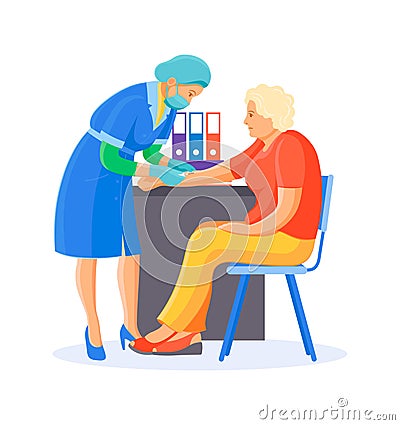 Medical check up, blood medical test in hospital. Vector Illustration