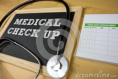 Medical Check Up - chalkboard message Stock Photo