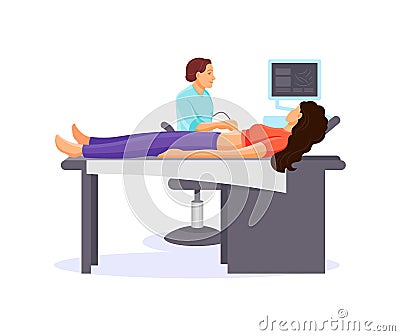 Medical check up ultrasonography. Medical tests ultrasound. Scanning internal organs Vector Illustration