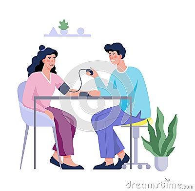 Medical checkup of blood pressure and health examination. Vector Illustration