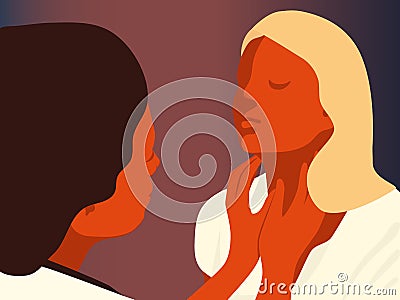 Female doctor is examining patient thyroid gland Vector Illustration