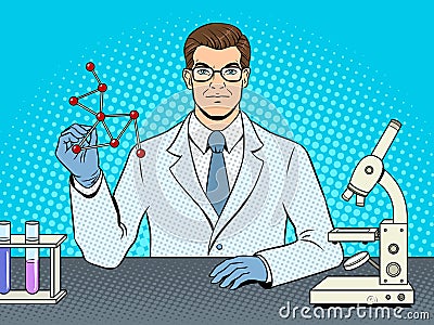 Medical chemist scientist pop art vector Vector Illustration