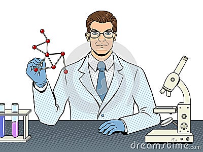 Medical chemist scientist pop art vector Vector Illustration