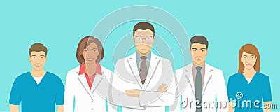 Medical clinic doctors team vector flat illustration Vector Illustration