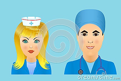 Medical clinic staff flat avatars of doctors, nurses, surgeon, a Stock Photo