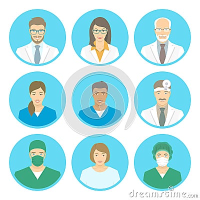 Medical clinic staff flat avatars Vector Illustration