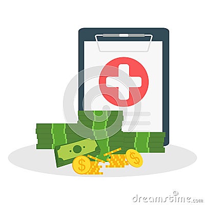 Medical clipboard document with money. Health insurance concept Vector Illustration