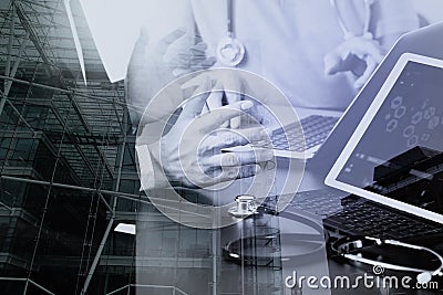 Medical co working concept,Doctor working with smart phone and d Stock Photo