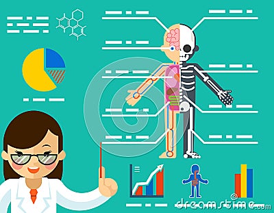 Medical concept. Doctor woman showing anatomy Vector Illustration