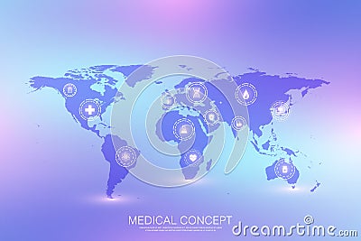 Medical concept Internet of Things IoT and pharmaceutical products background. World trade in pharmaceutical Vector Illustration