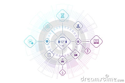 Medical concept Internet of Things IoT and pharmaceutical products background. World trade in pharmaceutical Vector Illustration