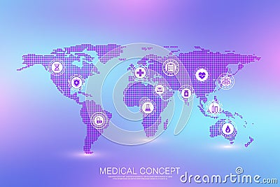 Medical concept Internet of Things IoT and pharmaceutical products background. World trade in pharmaceutical Vector Illustration