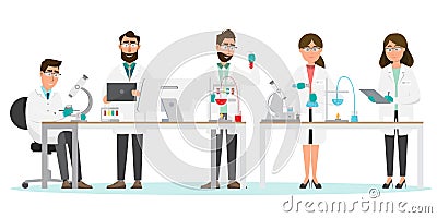 Medical concept. Scientists man and woman research in a laboratory lab Cartoon Illustration