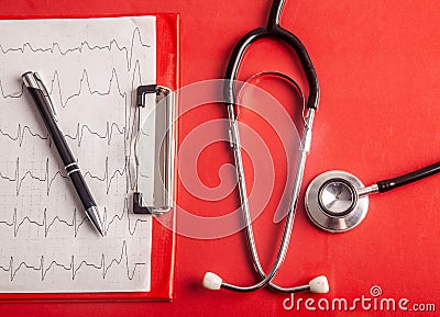 Medical concept. Stethoscope and cardiogram chart. Stock Photo