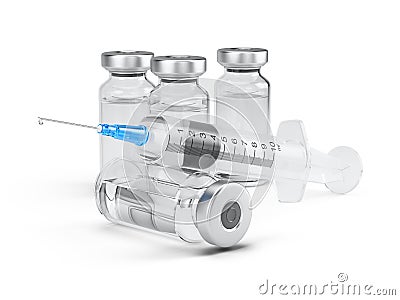 Medical concept - Syringe and medical vials for injection isolated on white Stock Photo