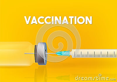 Medical concept Vaccination, vaccine vial dose flu shot drug needle syringe On background Vector medical illustration Vector Illustration