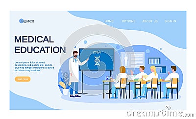 Medical conference and education about dna in clinic, vector illustration. Flat doctor study research in medicine Vector Illustration