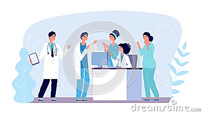 Medical consultation concept. Doctors characters. Vector hospital team, diagnostics, medical meeting Vector Illustration