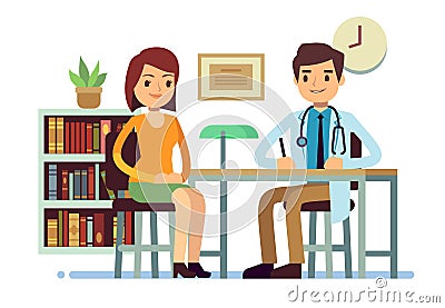 Medical consultation with doctor and young woman patient vector medicine flat concept Vector Illustration