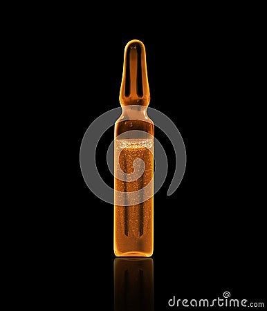 Medical or cosmetic ampoules with bubbles on a black background Stock Photo