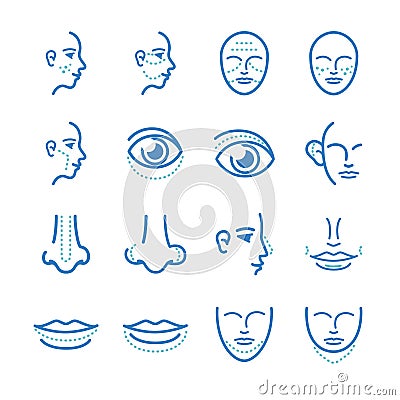 Medical: Cosmetic surgery icons set Vector Illustration