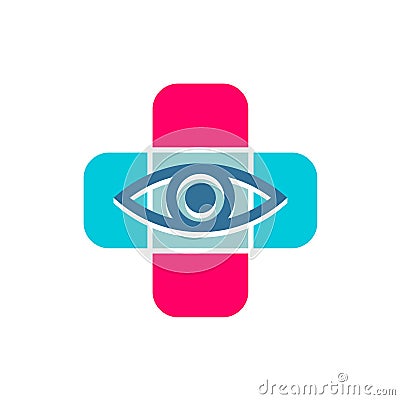 Medical cross with eye line icon. Optician symbol. Vector Illustration