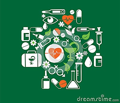 Medical cross with health icon set Vector Illustration