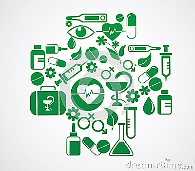 Medical cross with health icon set on white Vector Illustration