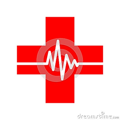 Medical cross with heartbeat icon. Vector illustration. Cartoon Illustration