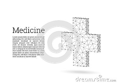 Medical cross low poly wireframe style. Medicine, first aid concept. Medical and pharmacy vector sign. Abstract polygonal design Vector Illustration