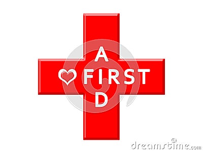 Medical cross icon, words First aid and heart symbol Editorial Stock Photo