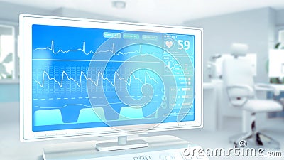 medical curing abstract monitor in high tech clinic room , object 3D illustration Cartoon Illustration