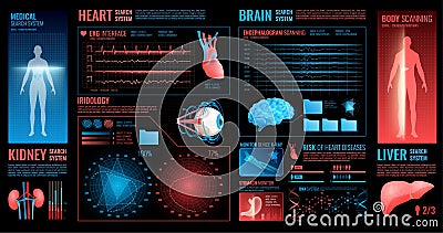 Medical Dark Interface Elements Vector Illustration