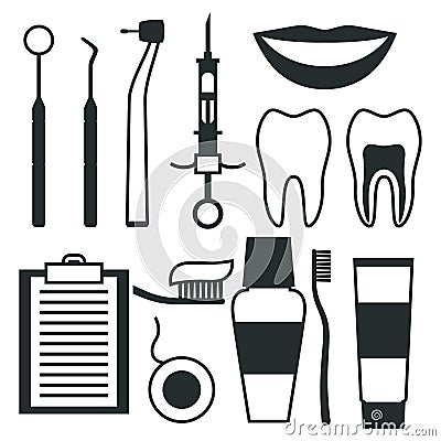 Medical dental equipment icons set in flat style Vector Illustration