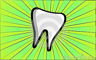 Medical dental white healthy molar tooth on a background of abstract green rays. Vector illustration Vector Illustration