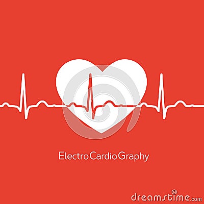 Medical design - white heart with cardiogram on re Vector Illustration