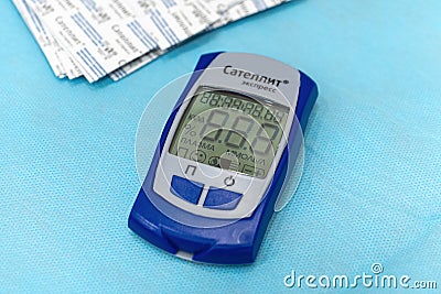 Medical device quick test, sugar diabetes monitoring Editorial Stock Photo