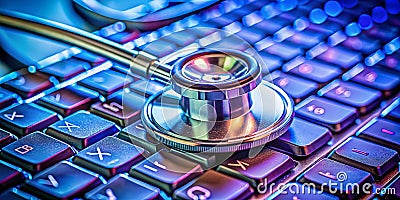 Medical Diagnosis and Coding A Closeup View of a Stethoscope and ICD10 Codes on a Computer Keyboard Highlighting Stock Photo