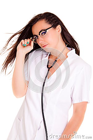Medical doctor issolated on white background phonendoscope Stock Photo