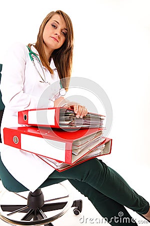 Medical doctor with a lot of work isolated Stock Photo