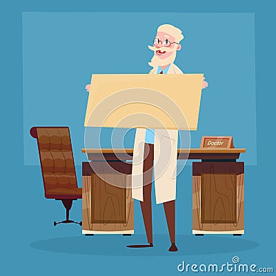 Medical Doctor Senior Practitioner Hold Empty Board Vector Illustration