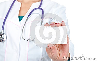 Medical doctor showing business card Stock Photo