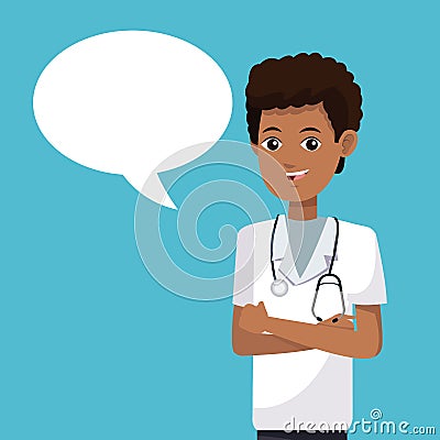 medical doctor staff hospital with stethoscope and bubble sppech Vector Illustration