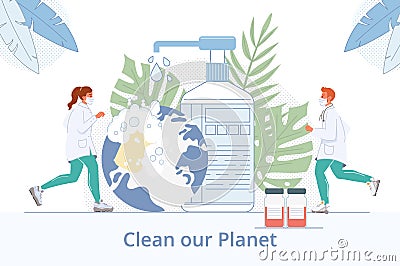 Medical doctor staff promote mass disinfection Vector Illustration